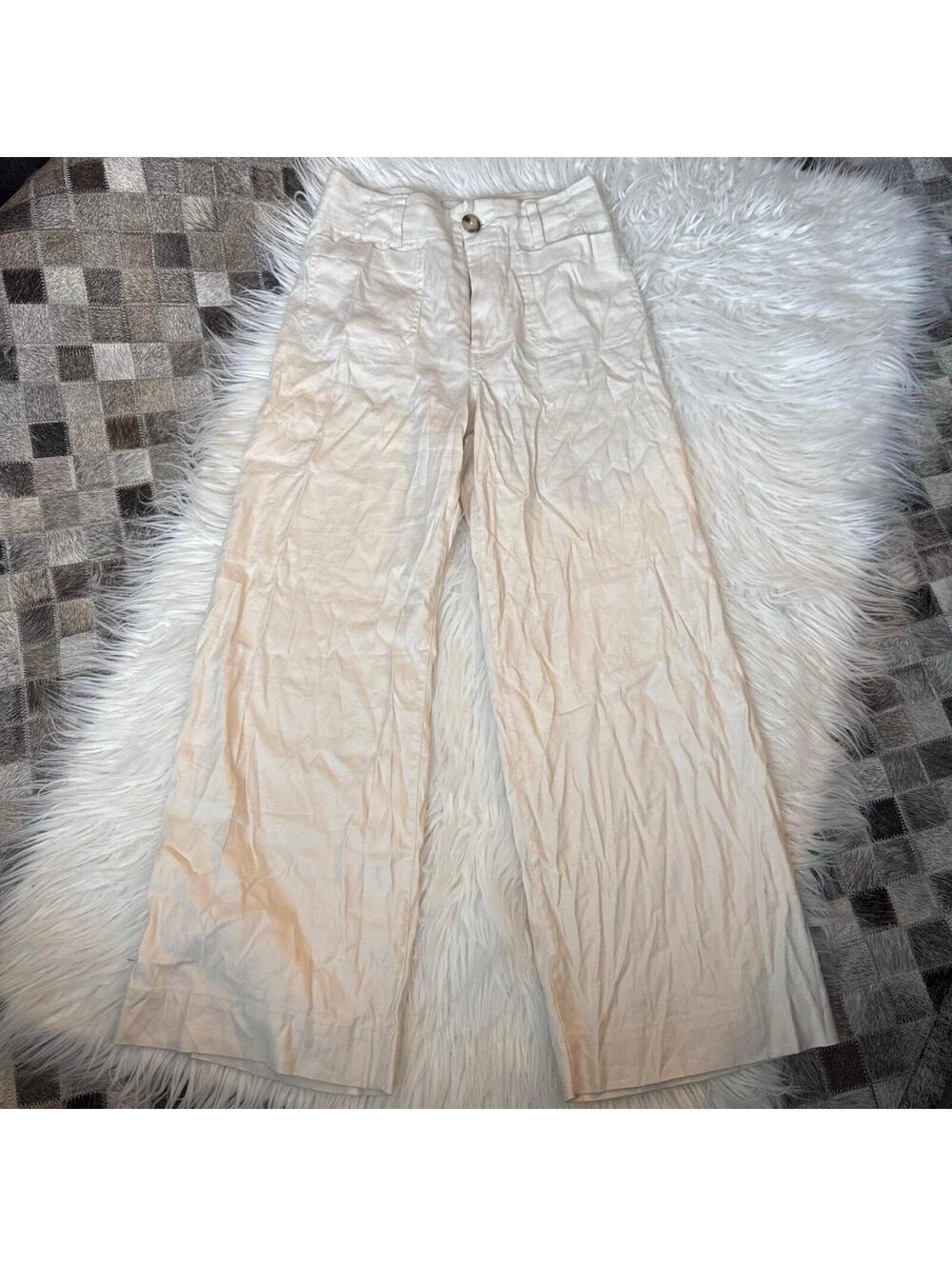 Anthropologie Maeve The Colette Linen Full Length Wide Leg Pants size 25 - Picture 3 of 7